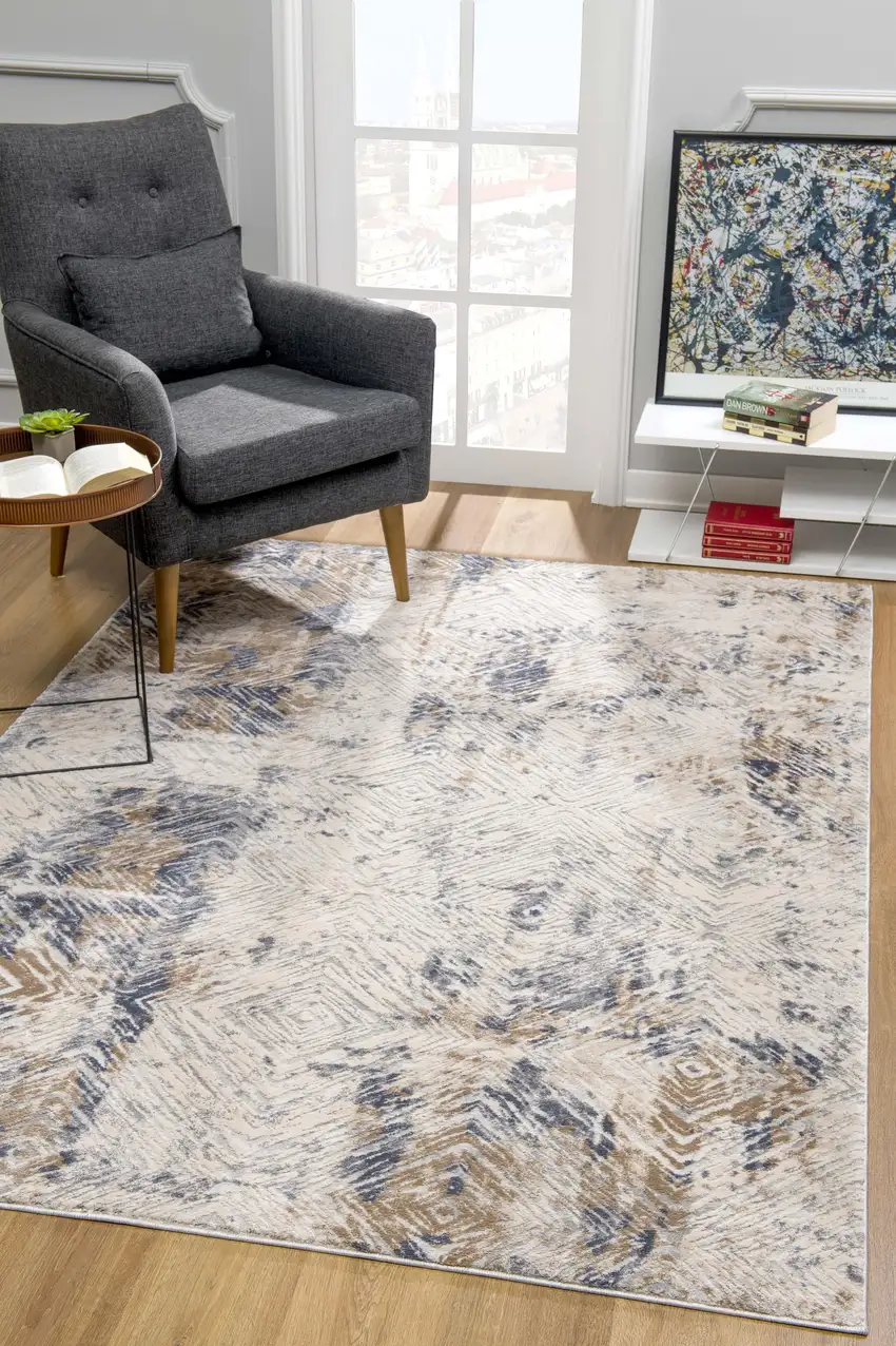 Ivory and Beige Abstract Diamonds Area Rug Photo 6
