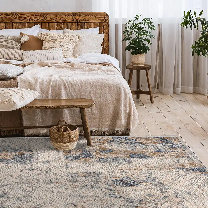 Ivory and Beige Abstract Diamonds Area Rug Photo 8