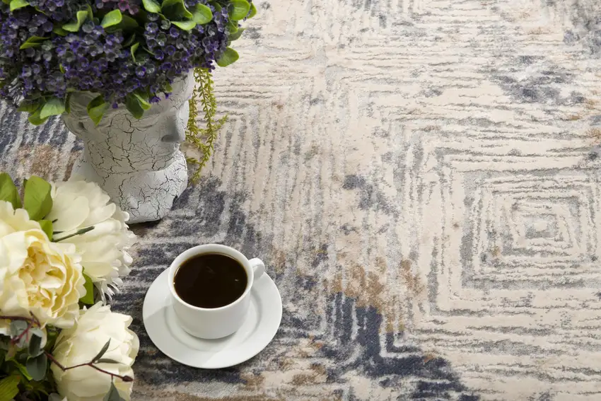 Ivory and Beige Abstract Diamonds Area Rug Photo 9