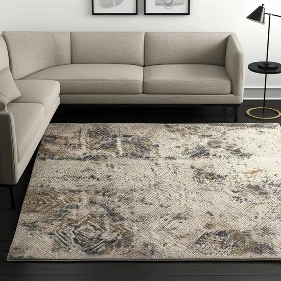 Ivory And Beige Abstract Diamonds Area Rug Photo 1