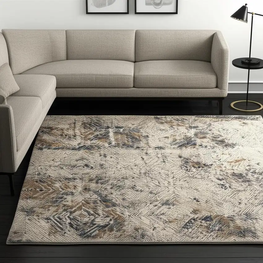 Ivory And Beige Abstract Diamonds Area Rug Photo 1