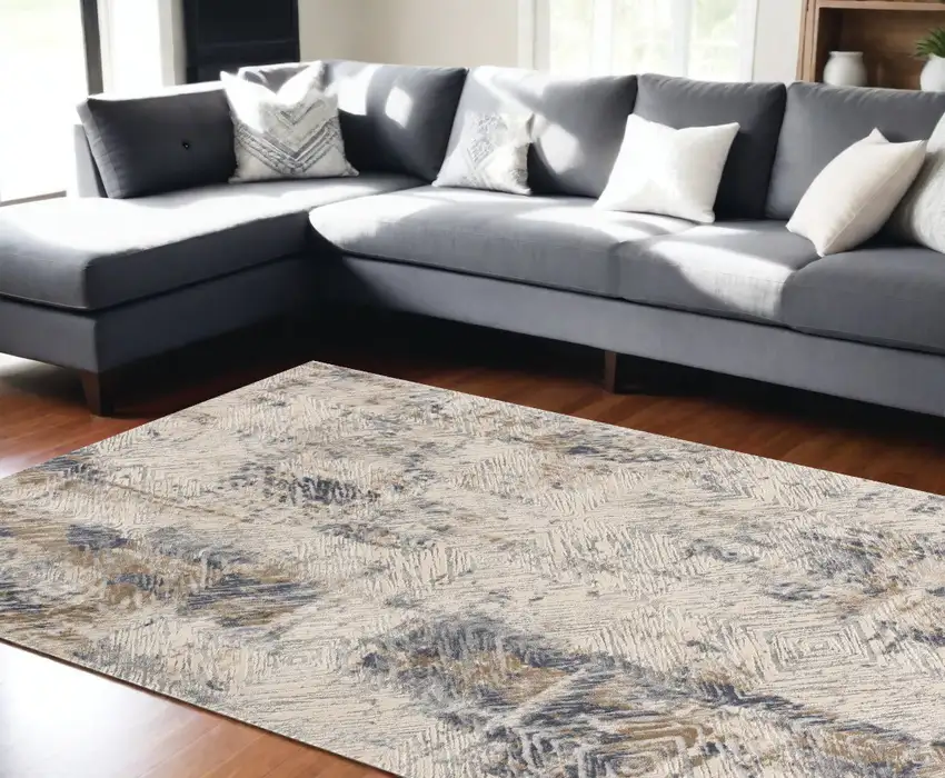 Beige Abstract Printed Area Rug Photo 1