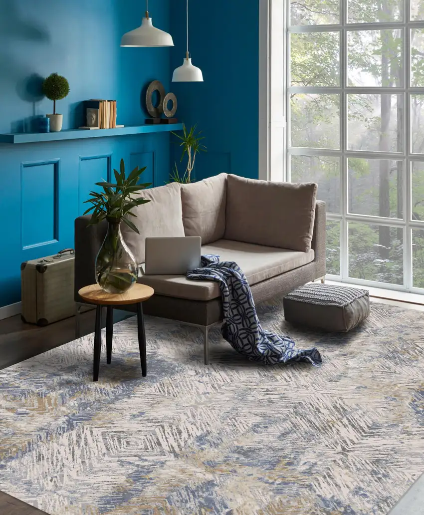 Ivory and Beige Abstract Diamonds Area Rug Photo 6