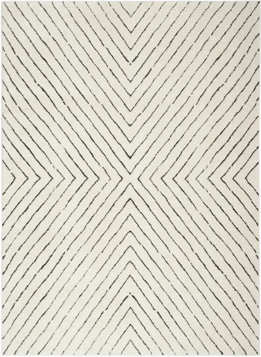 Ivory and Black Abstract Area Rug Photo 4