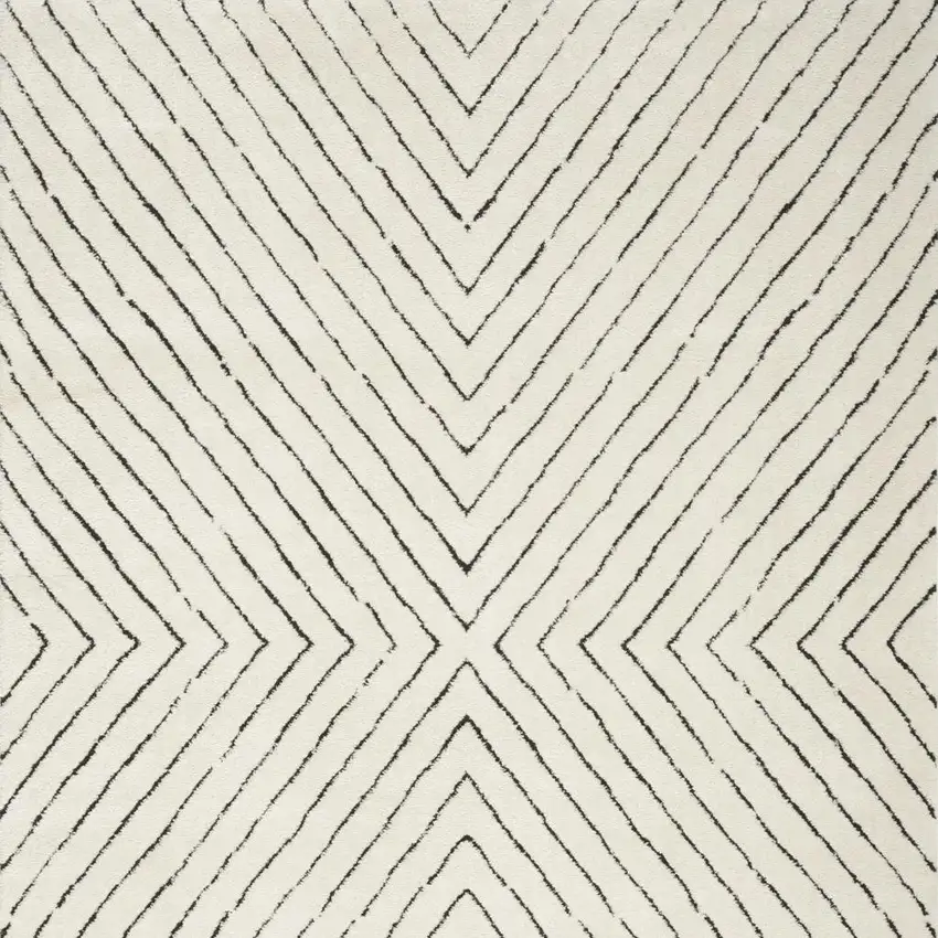 Ivory and Black Abstract Area Rug Photo 3