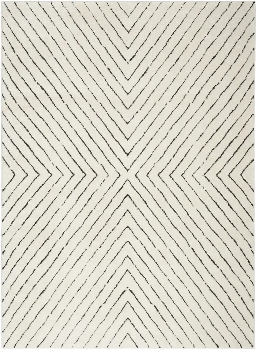 Ivory and Black Abstract Area Rug Photo 2