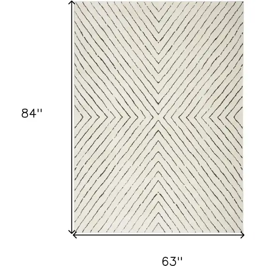 Ivory and Black Abstract Area Rug Photo 3