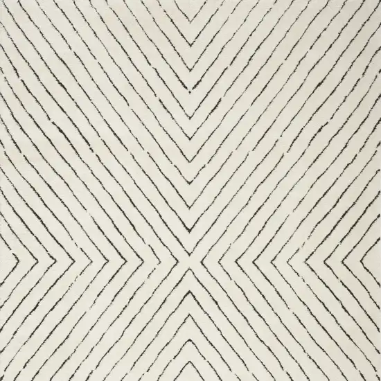 Ivory and Black Abstract Area Rug Photo 7