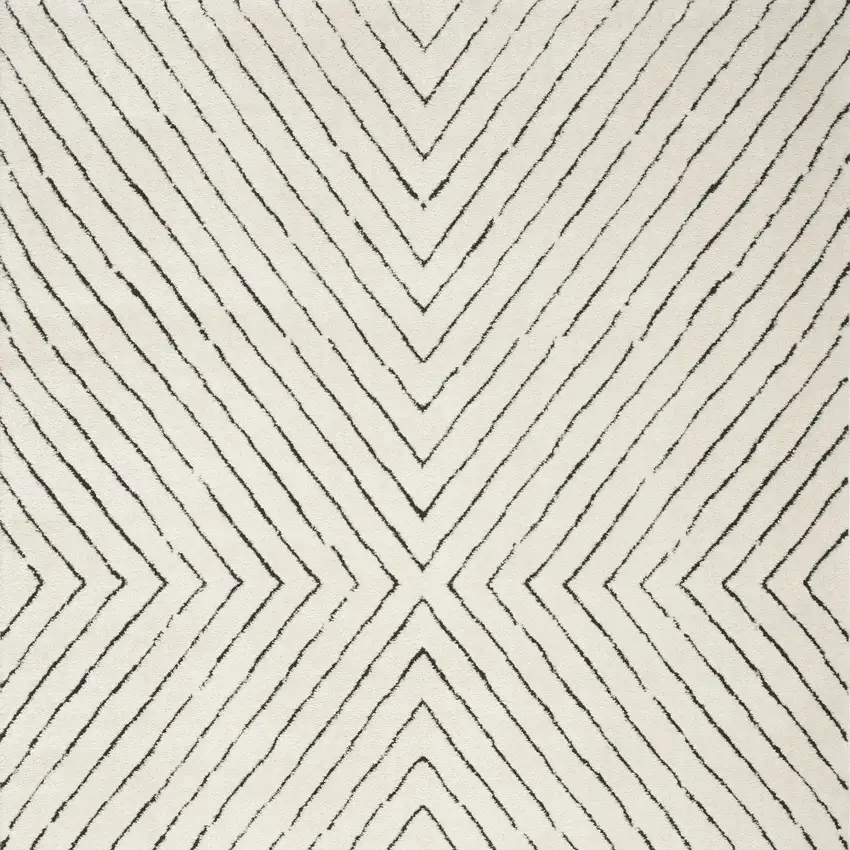Ivory and Black Abstract Area Rug Photo 7