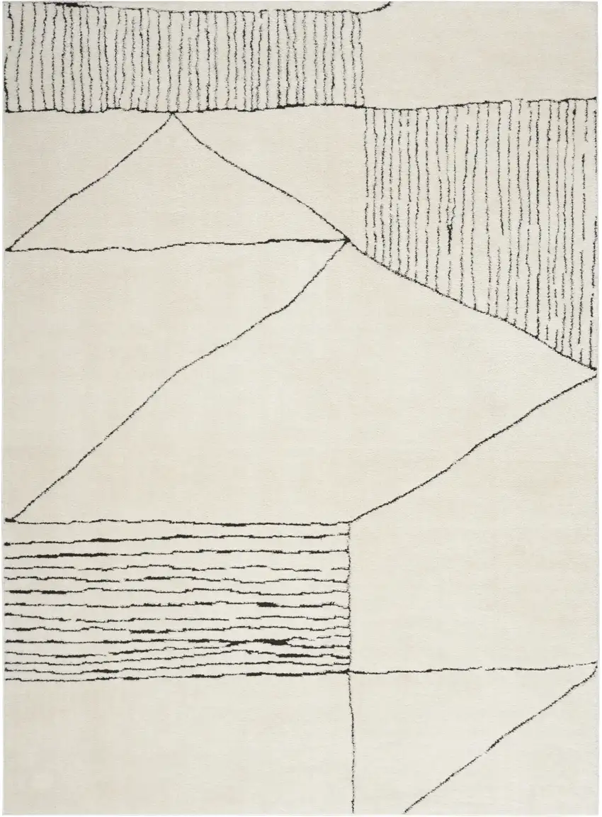 Ivory and Black Abstract Geometric Area Rug Photo 4