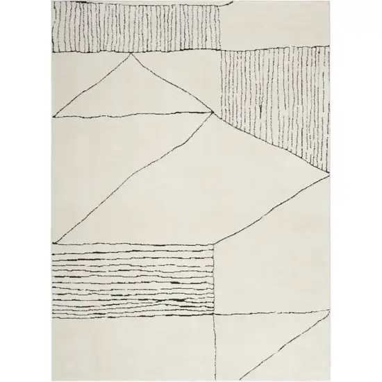 Ivory and Black Abstract Geometric Area Rug Photo 4