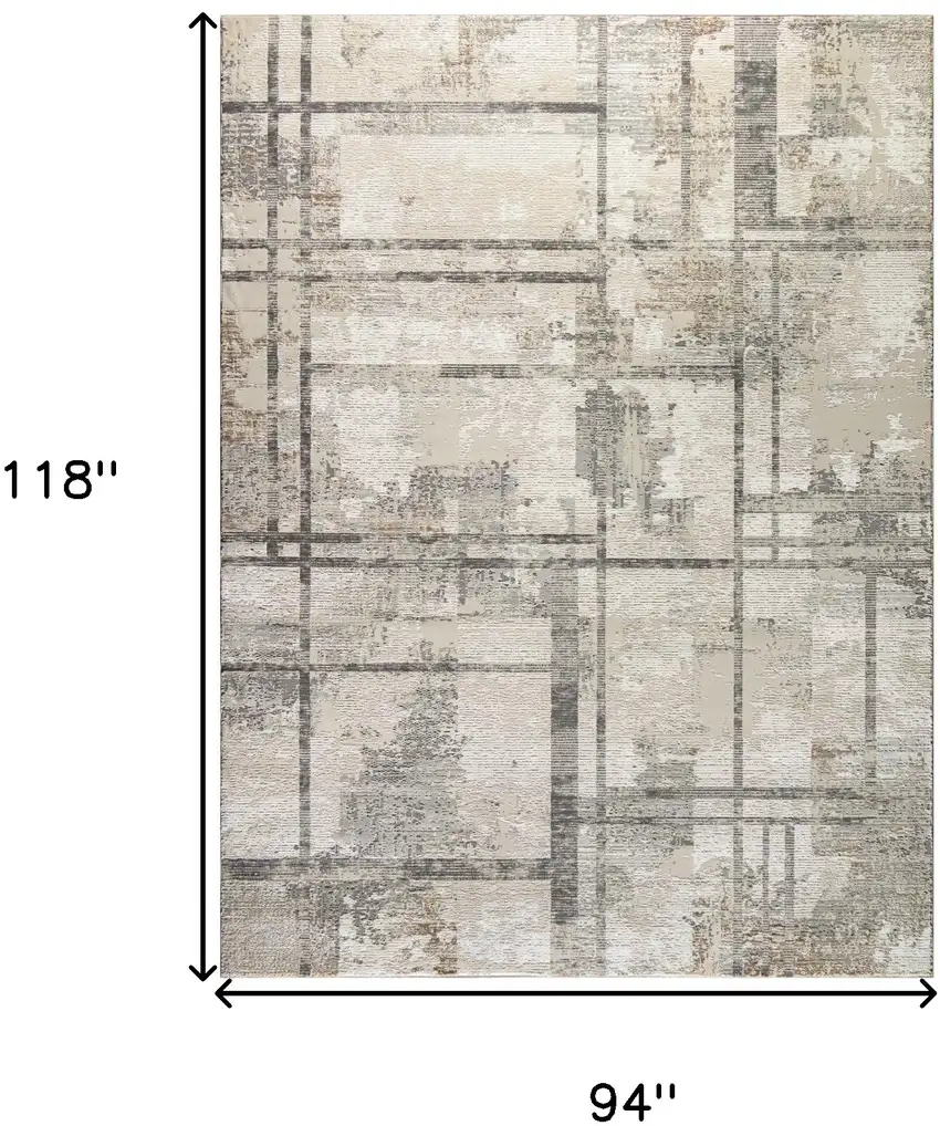 Ivory and Black Abstract Non Skid Area Rug Photo 3
