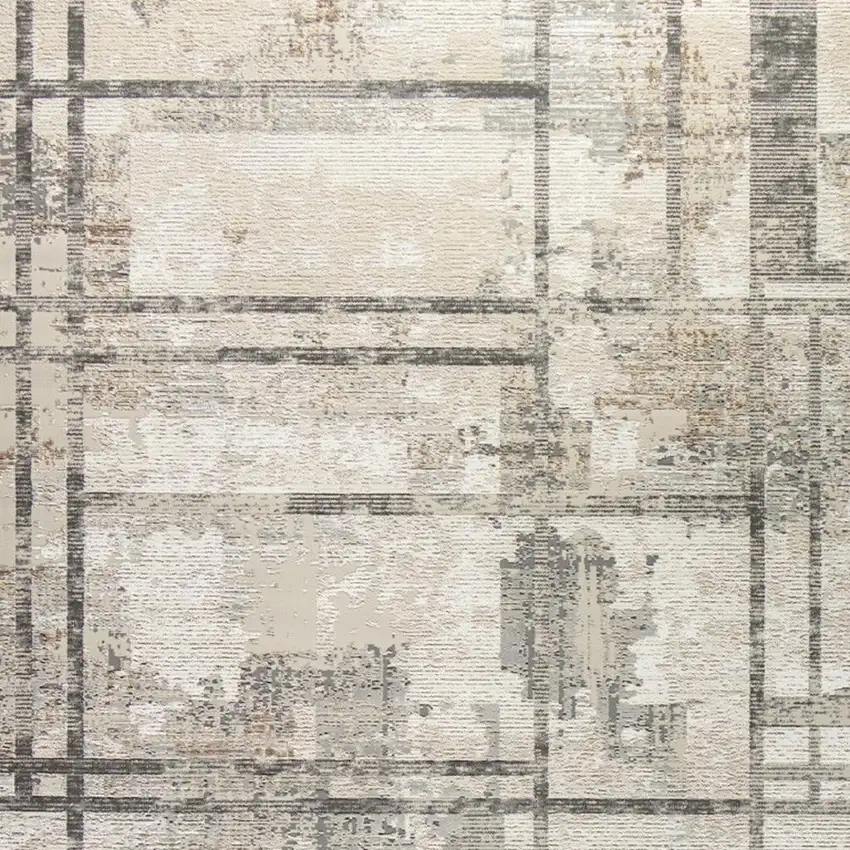 Ivory and Black Abstract Non Skid Area Rug Photo 1