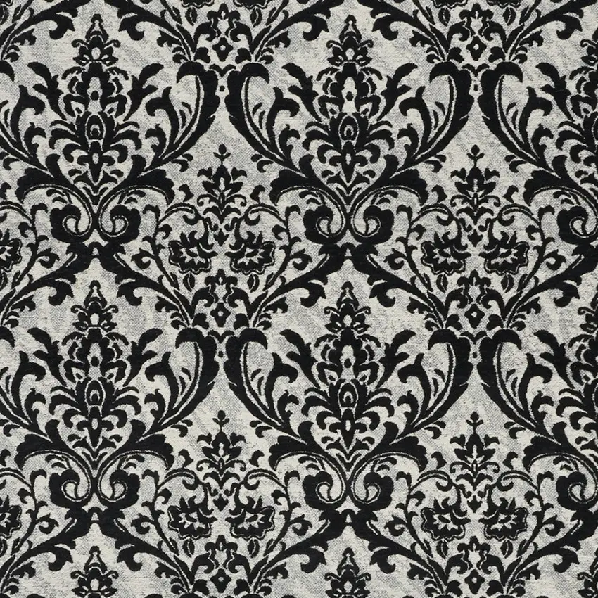 Ivory and Black Damask Distressed Area Rug Photo 4