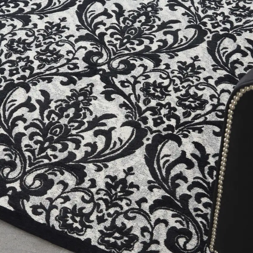 Ivory and Black Damask Distressed Area Rug Photo 6