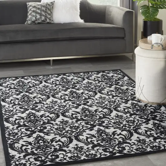 Ivory and Black Damask Distressed Area Rug Photo 7