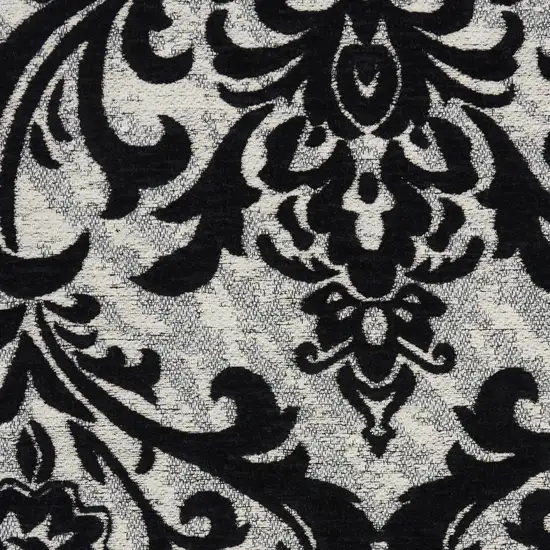 Ivory and Black Damask Distressed Area Rug Photo 9