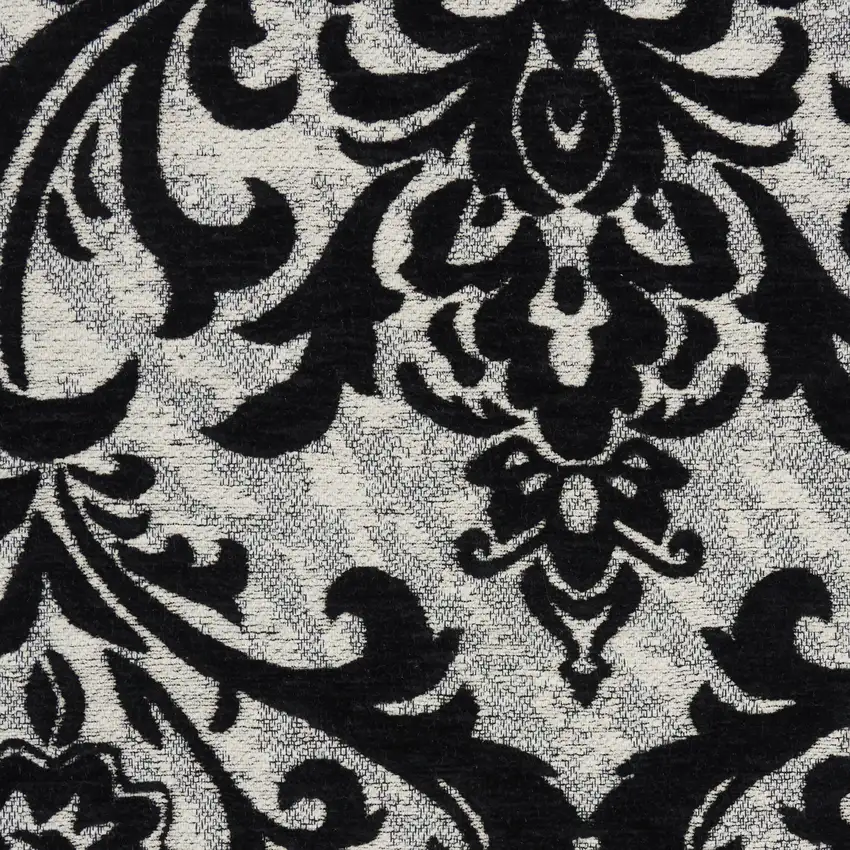 Ivory and Black Damask Distressed Area Rug Photo 9