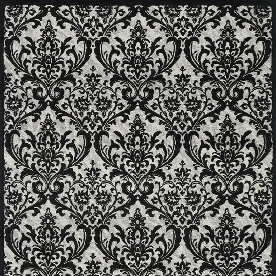 Ivory and Black Damask Distressed Area Rug Photo 5