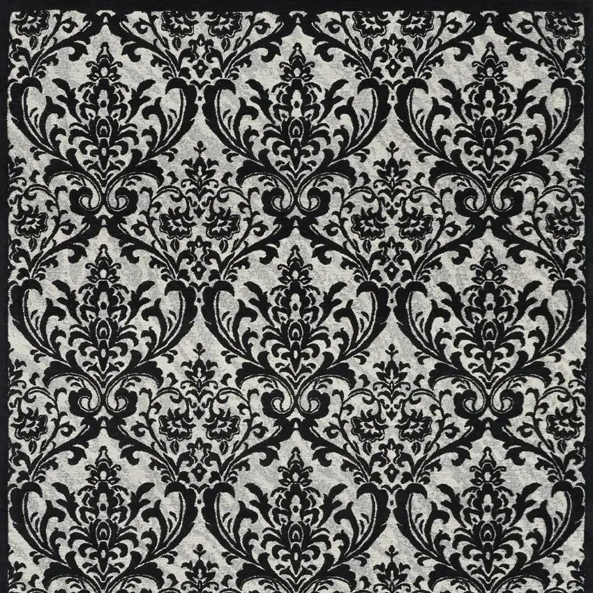 Ivory and Black Damask Distressed Area Rug Photo 5