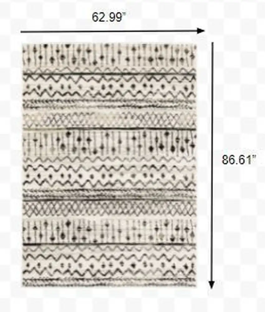 Ivory and Black Eclectic Patterns Indoor Area Rug Photo 3