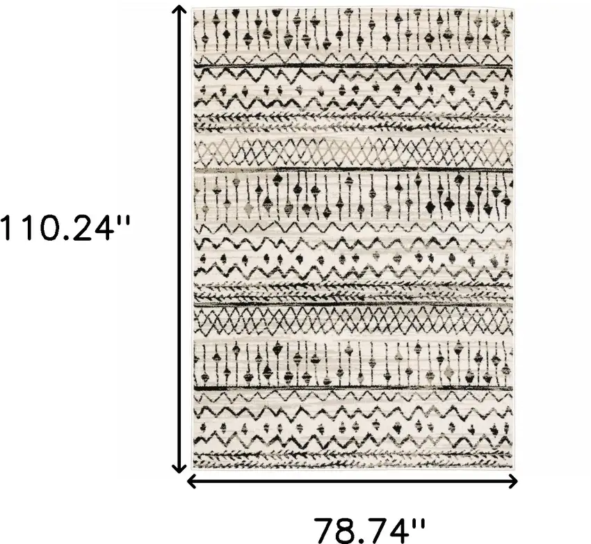 Ivory and Black Eclectic Patterns Indoor Area Rug Photo 6
