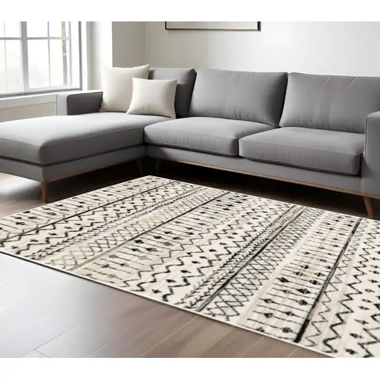 Ivory And Black Abstract Geometric Area Rug Photo 1