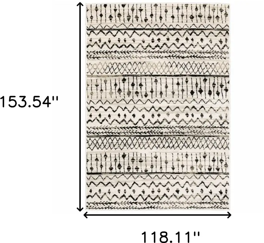 Ivory and Black Eclectic Patterns Indoor Area Rug Photo 6