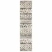Photo of Ivory and Black Eclectic Patterns Indoor Runner Rug
