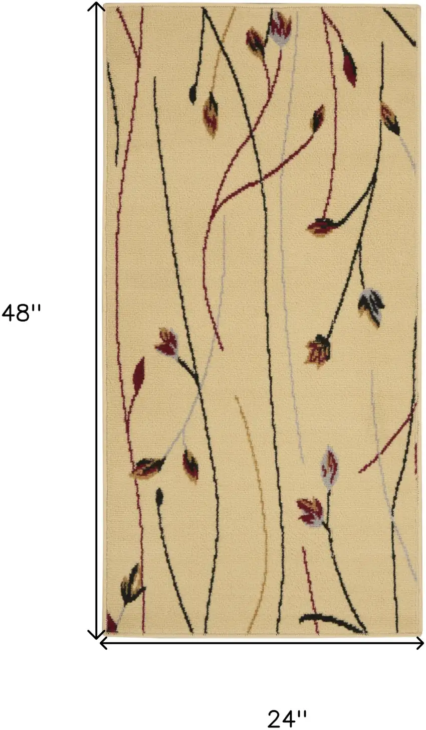 Ivory and Black Floral Power Loom Area Rug Photo 3