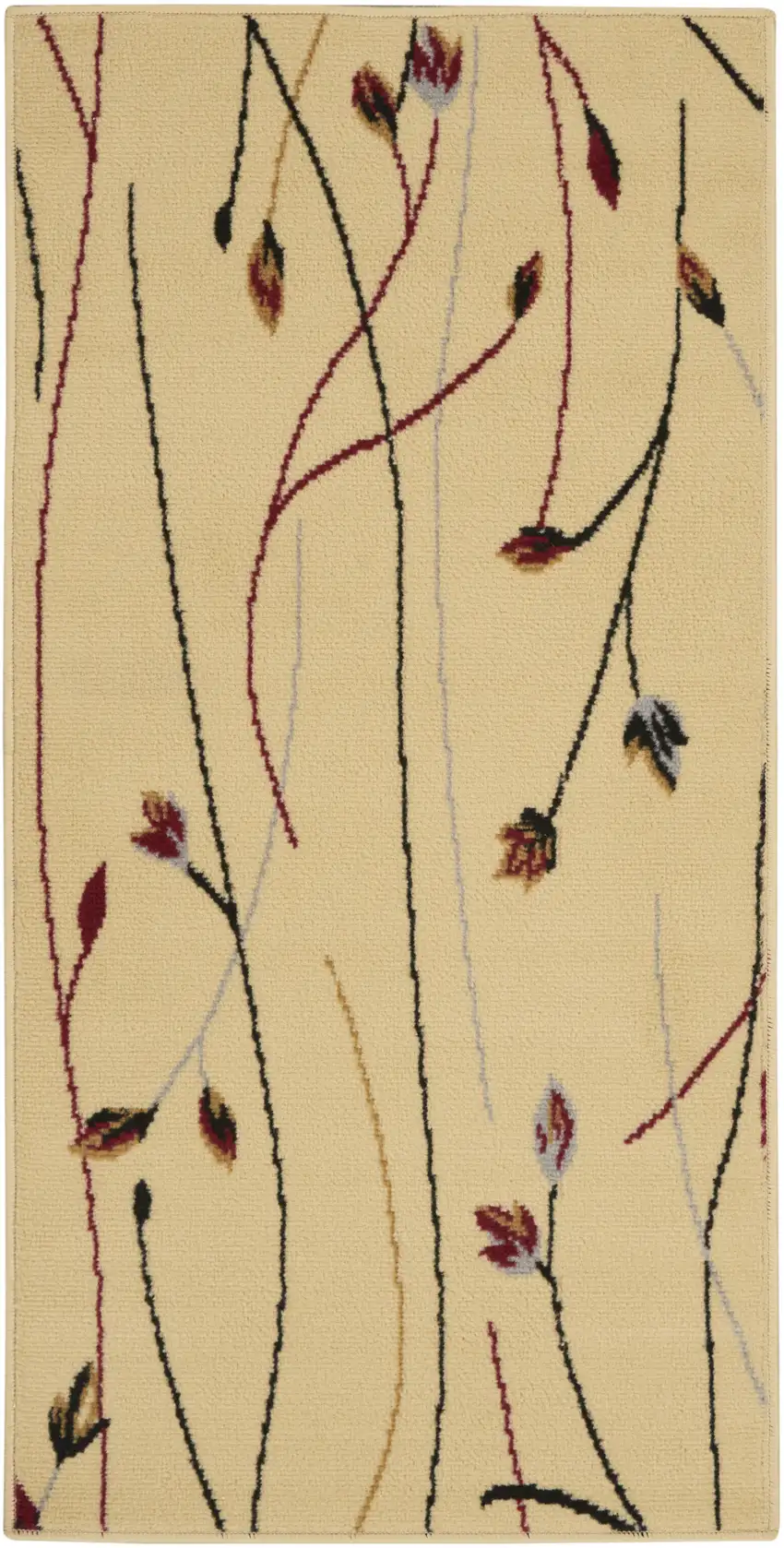Ivory and Black Floral Power Loom Area Rug Photo 2