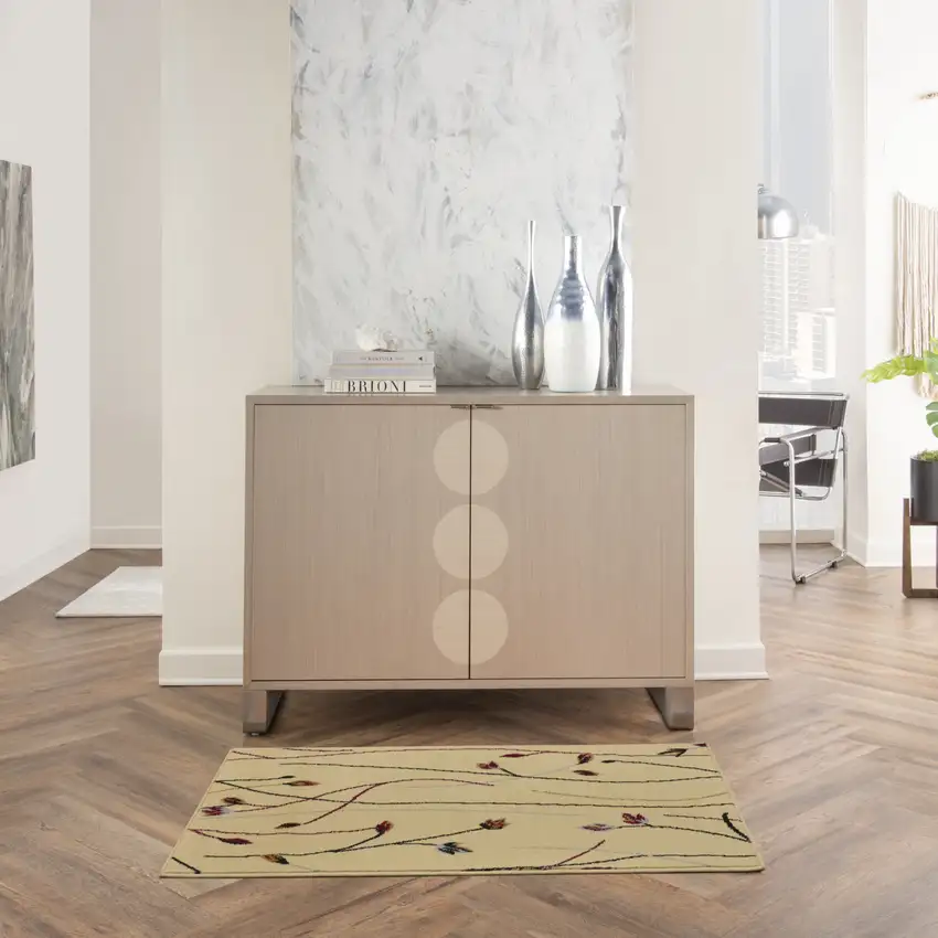 Ivory And Black Floral Area Rug Photo 4