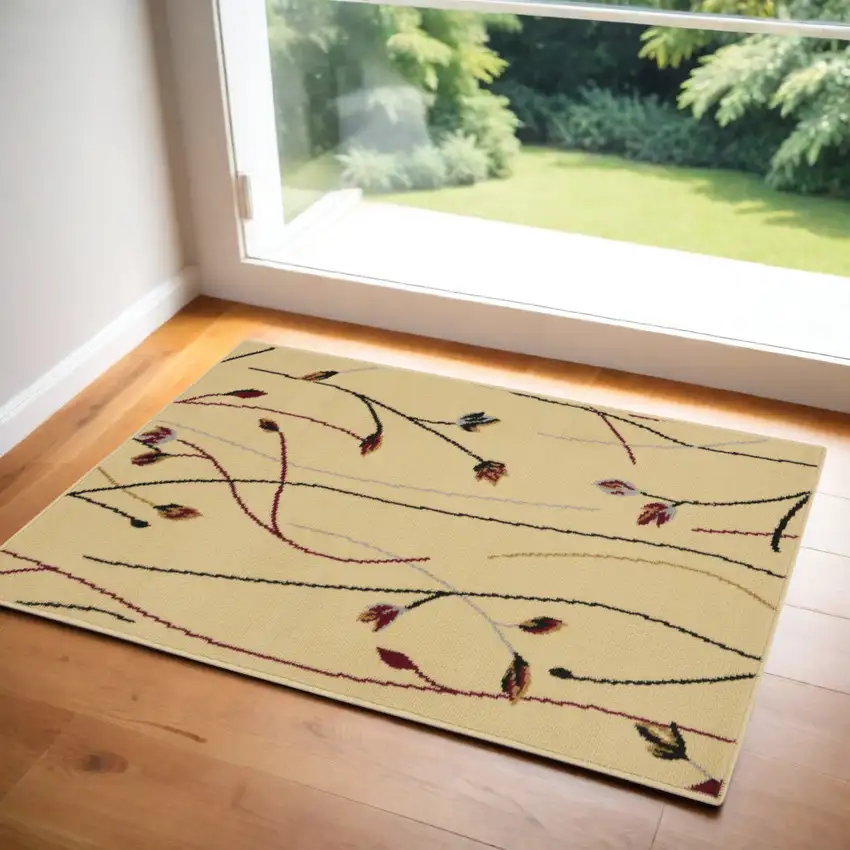 Ivory And Black Floral Area Rug Photo 1