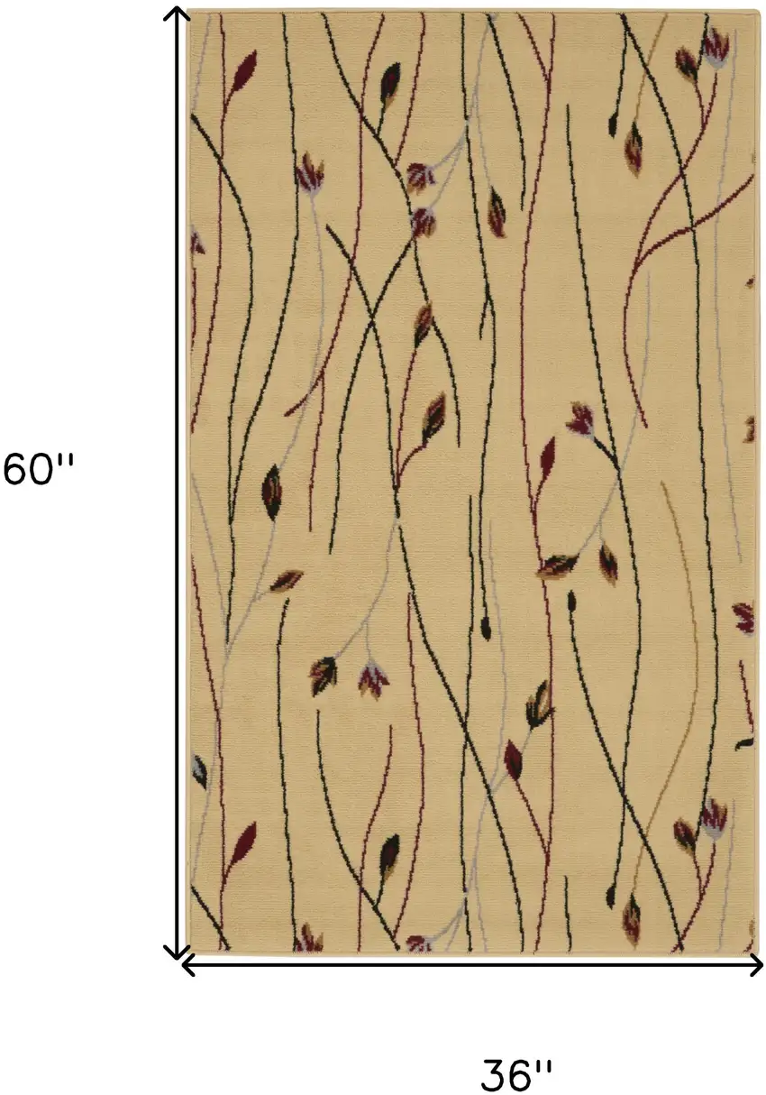 Ivory and Black Floral Power Loom Area Rug Photo 3