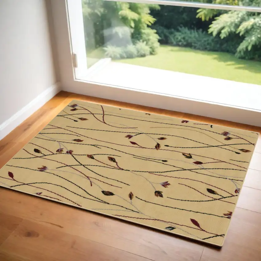 Ivory and Black Floral Power Loom Area Rug Photo 1