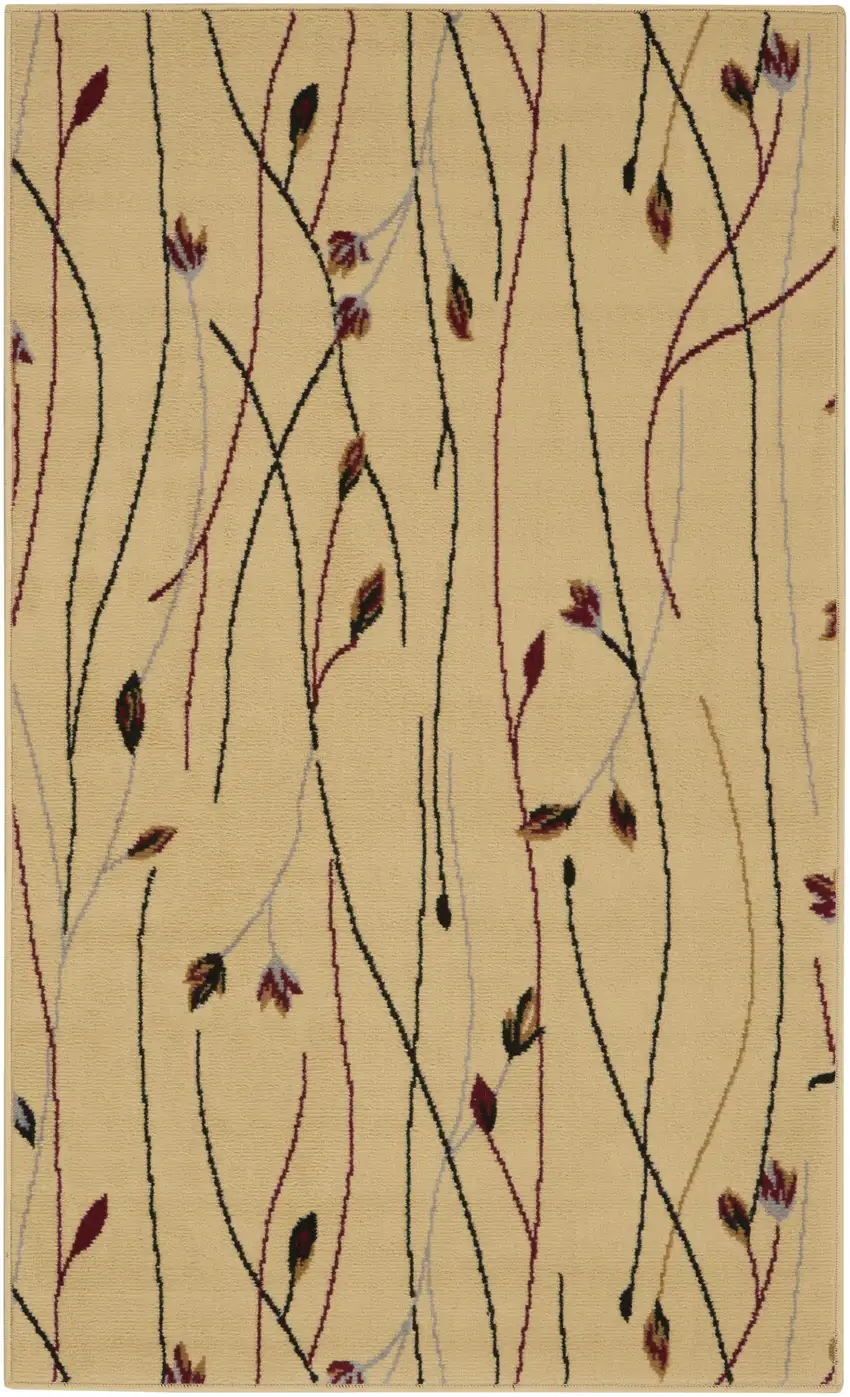 Ivory and Black Floral Power Loom Area Rug Photo 2