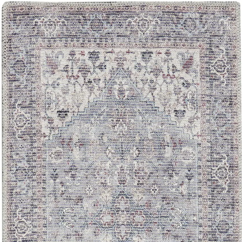 Ivory and Black Floral Power Loom Distressed Runner Rug Photo 9
