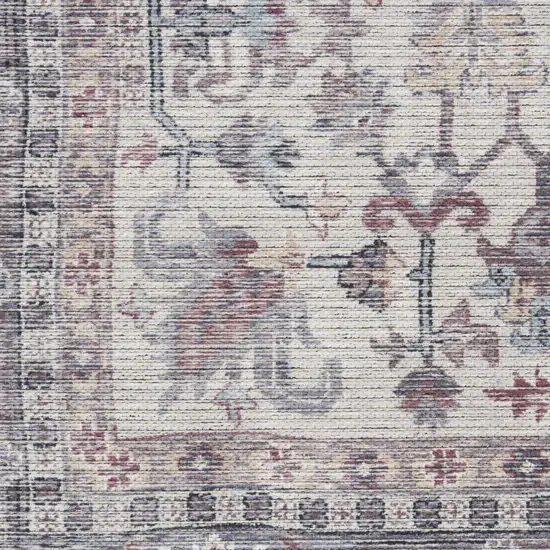 12' Ivory And Black Floral Distressed Runner Rug Photo 7