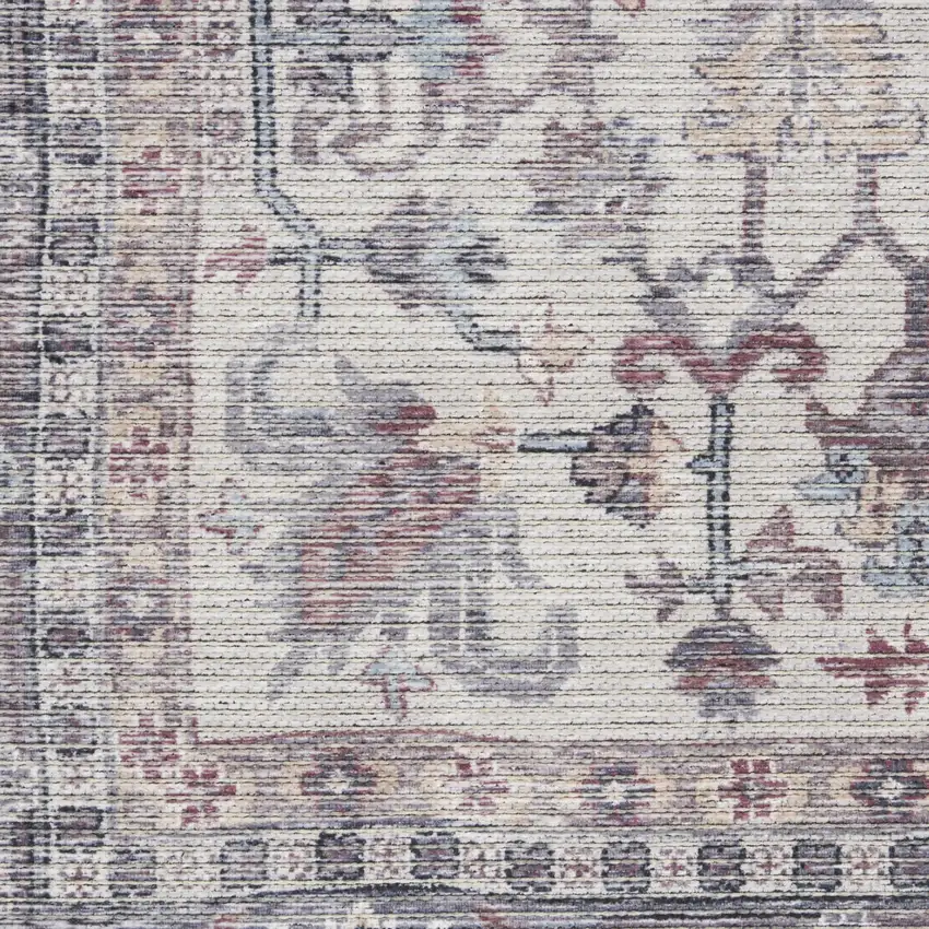 12' Ivory And Black Floral Distressed Runner Rug Photo 7