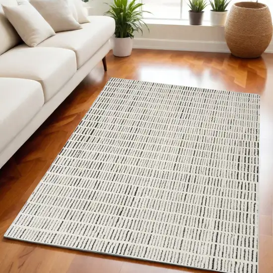 Ivory and Black Geometric Area Rug Photo 1