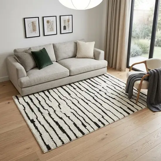 Ivory and Black Geometric Area Rug Photo 1