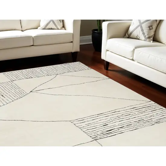 Ivory and Black Geometric Area Rug Photo 1