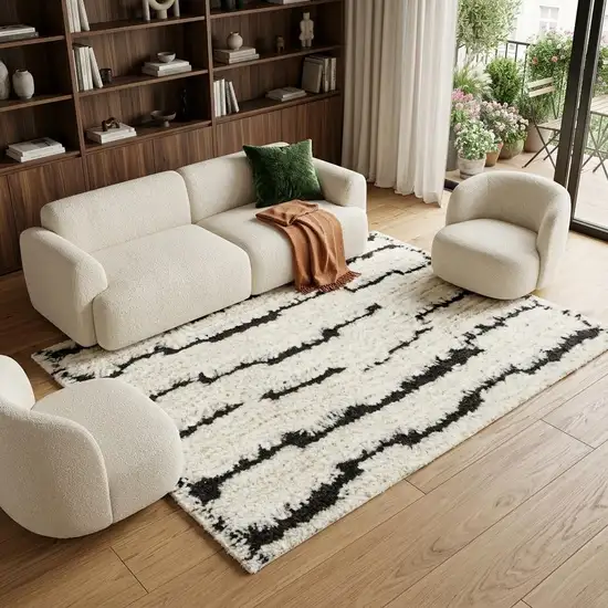 Ivory and Black Geometric Area Rug Photo 1