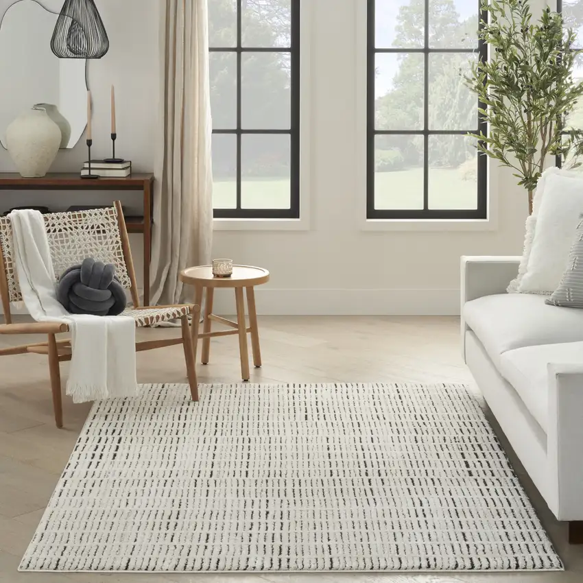 Ivory and Black Geometric Area Rug Photo 8
