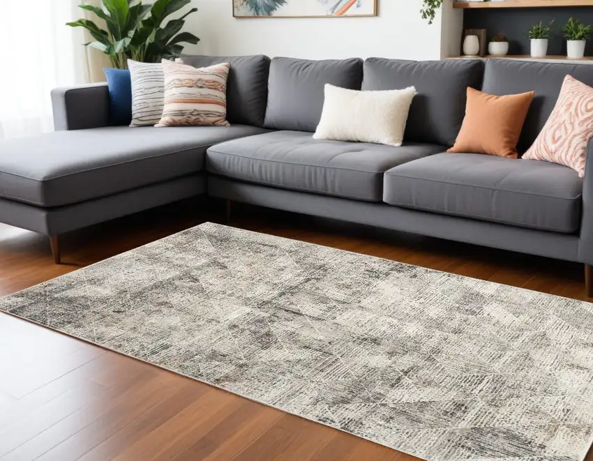 Ivory and Black Geometric Non Skid Area Rug Photo 1
