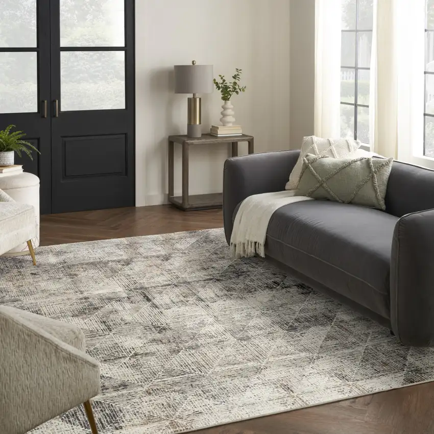 Ivory and Black Geometric Non Skid Area Rug Photo 5