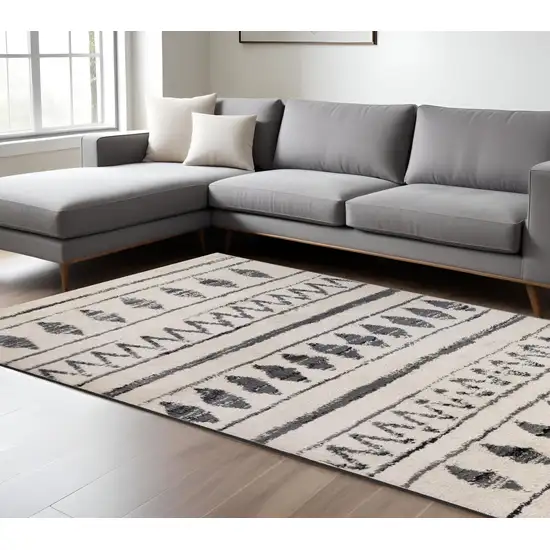 Black and Ivory Geometric Shag Area Rug Photo 1