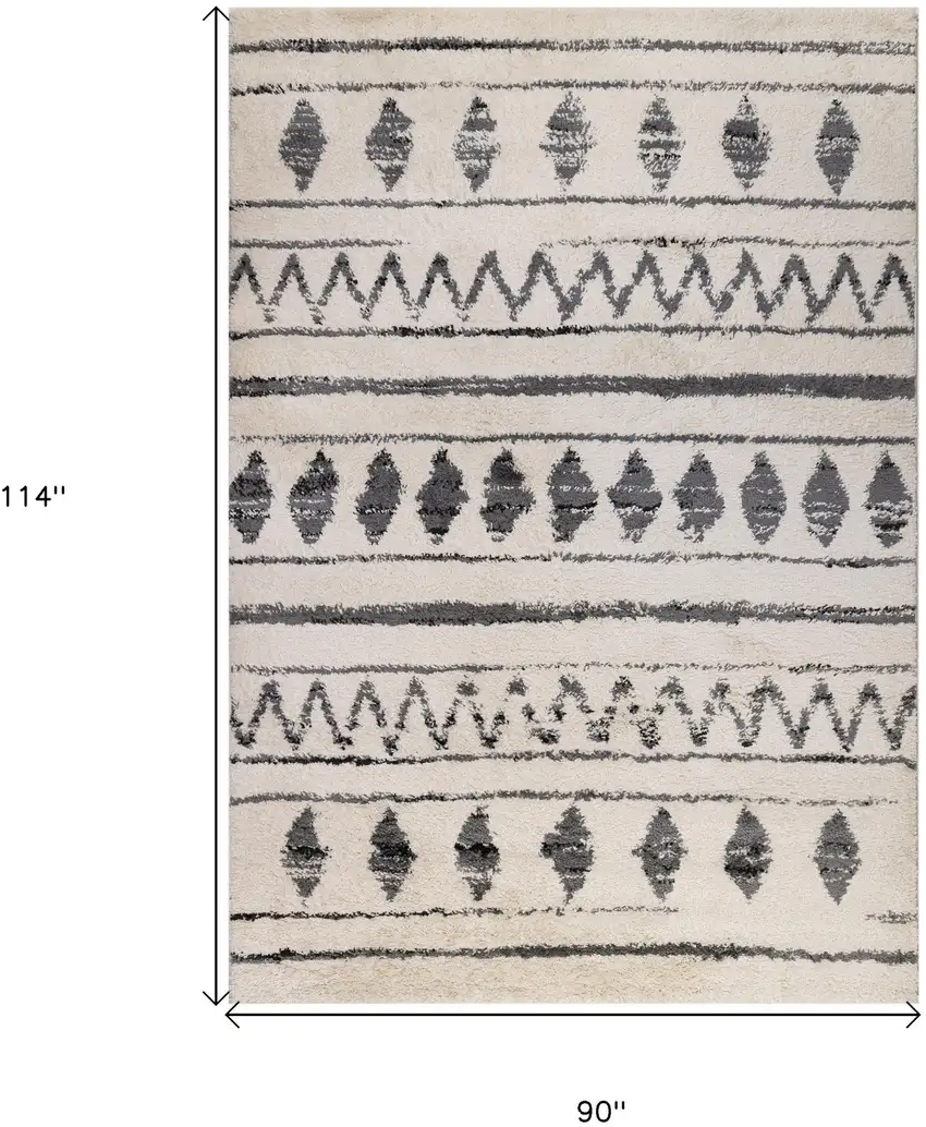 Ivory and Black Geometric Shag Area Rug Photo 6