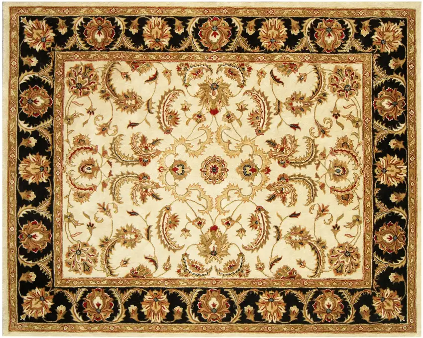 Ivory and Black Oriental Hand Tufted Non Skid Area Rug Photo 5