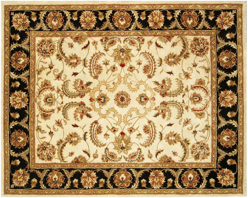 Ivory and Black Oriental Hand Tufted Non Skid Area Rug Photo 2